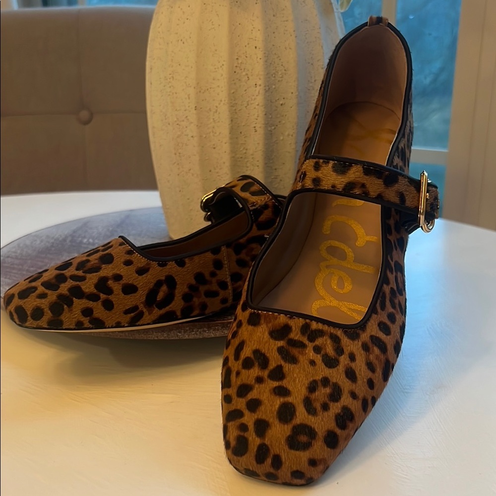Sam Edelman Brown Flats with Animal Print and Strap - NEW IN BOX
